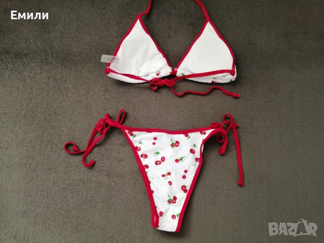 Нов комплект дамски бански от две части с принт черешки р-р M, L, XL, снимка 11 - Бански костюми - 50899453