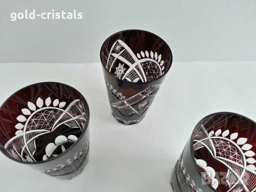 сервиз кристални чаши и гарафа цветен червен кристал , снимка 3 - Антикварни и старинни предмети - 28429012