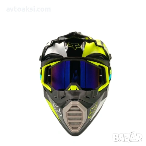 Каска Крос Мотор/Скутер/Бъги/Вело/АТВ FOX с Очила 100%, снимка 2 - Аксесоари и консумативи - 53584608