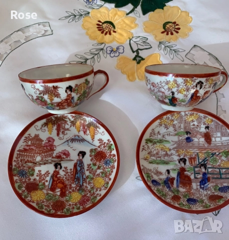 Стар японски костен порцелан тип "яйчена черупка". , снимка 17 - Сервизи - 52448477