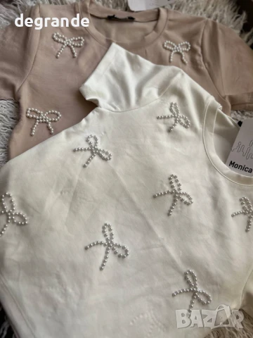 Дамска тениска с панделка от камъчета