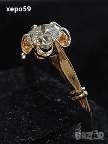 СССР-Златен дамски пръстен с 1 карат(еднокаратов якутски брилянт).Червено руско злато 853., снимка 6 - Пръстени - 53479320