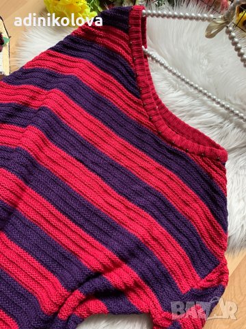Цикламен пуловер с паднало рамо Fishbone, снимка 2 - Блузи с дълъг ръкав и пуловери - 43034636