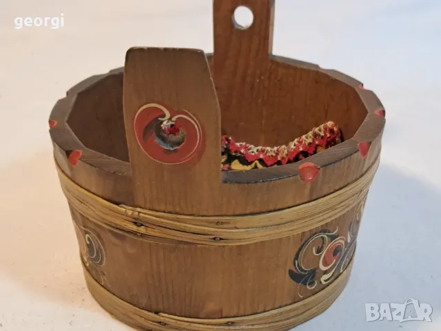 дървено ръчноизрисувано ведро панер   20/1, снимка 4 - Декорация за дома - 49109030