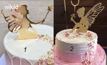 Златна Фея с роза вълшебна пръчка твърд акрил топер за торта украса декор парти