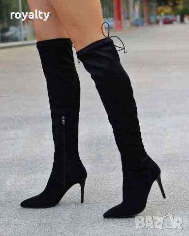 Чизми на ток - черен велур