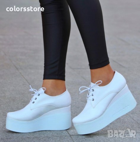 Обувки на платформа - бяла кожа - 120K