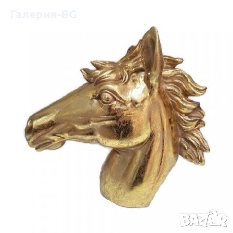 Декоративна позлатена глава на кон, снимка 2 - Декорация за дома - 31786192