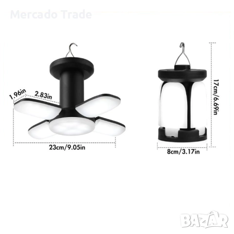 Лампа за къмпинг Mercado Trade, 150W, USB, Черен, снимка 2 - Къмпинг осветление - 51509197