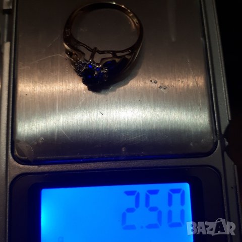 Златен пръстен със сапфир и диаманти 9к 2,50 гр, снимка 3 - Пръстени - 43274103