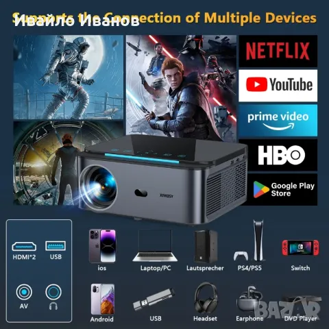 Аndroid LED проектор 1080HD 25000Lumens + Wireless HDMI Set 50m., снимка 3 - Плейъри, домашно кино, прожектори - 49424277