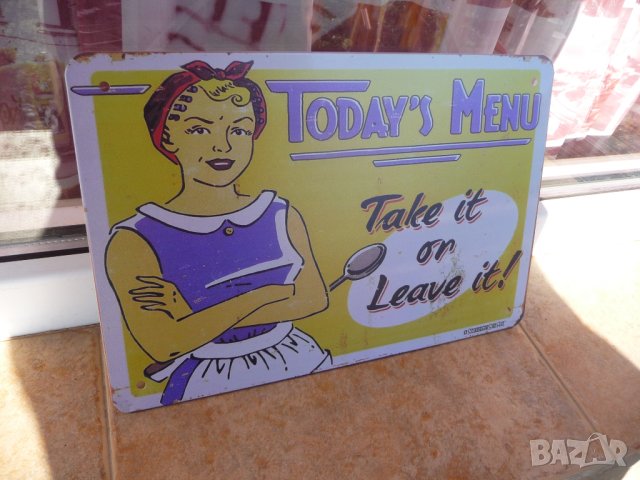 Метална табела храна Днешното меню на самообслужване жена готвачка, снимка 2 - Декорация за дома - 43461145