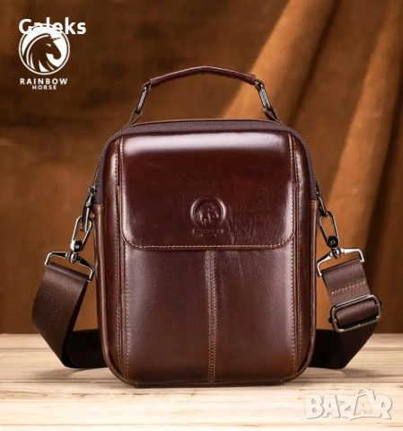 Мъжка класическа кросбоди чанта със стилна визия /Кафява естест. кожа!, снимка 5 - Чанти - 51552740