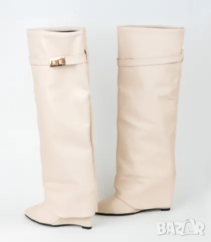 Ботуши на платформа - светлобежова кожа - K-40, снимка 3 - Дамски ботуши - 47948773