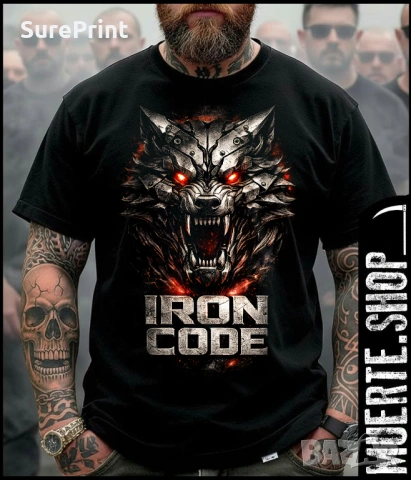 Черна тениска IRON CODE WOLF – подходяща за фитнес и спортен стил.