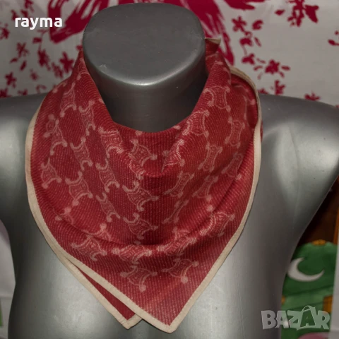 Шал Celine Arc de Triomphe коприна и памук, лого, квадратен шал 47x47см., снимка 3 - Шалове - 51146624