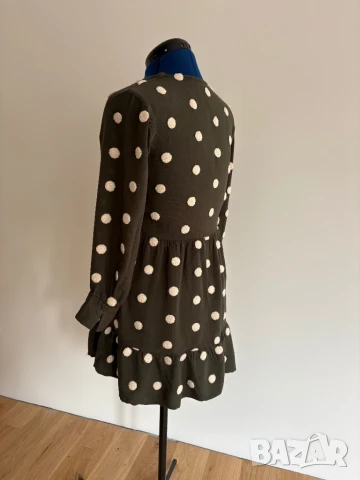 Зелена рокля с мъхеста точкова шарка, размер S/M, снимка 4 - Рокли - 51096456