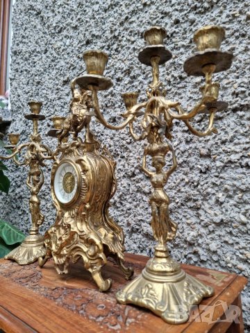 Антикварен Бронзов Часовник и Свещници "1960г" , снимка 10 - Антикварни и старинни предмети - 40151307