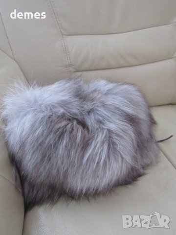 Елегантна кожена дамска шапка от сребриста полярна лисица, нова