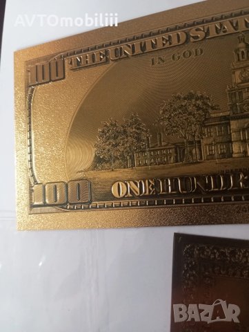Позлатена с 24 карата злато релефна банкнота 100 долара със сертификат, снимка 8 - Нумизматика и бонистика - 51375911