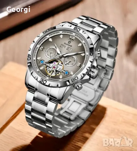 Мъжки Елегантен, Механичен, Автоматичен часовник *GLENAW*  Сиво/сребрист металик!, снимка 3 - Мъжки - 49416401
