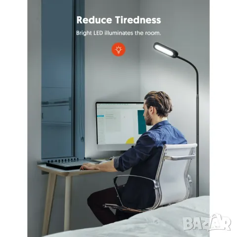 Подова лампа TECKIN, димируема черна лампа с 5 цвята и 4 яркости, снимка 3 - Настолни лампи - 48970622