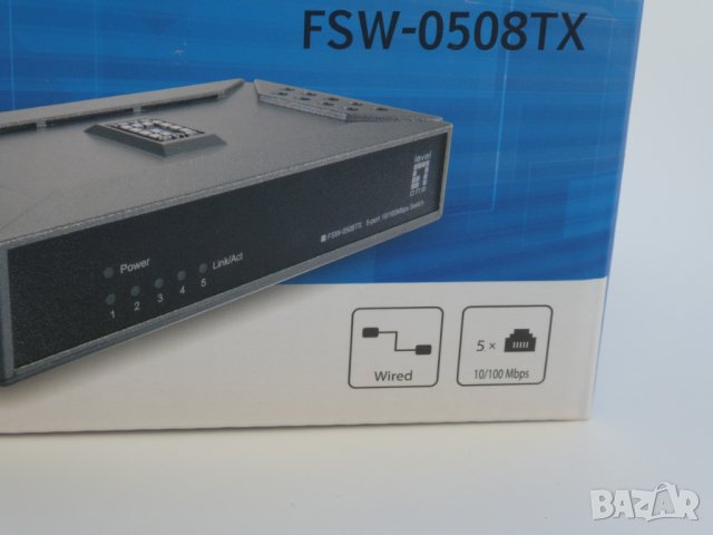 суич LEVELONE, Германия, 5 порта, 10/100Mbps,, снимка 3 - Други - 27047751