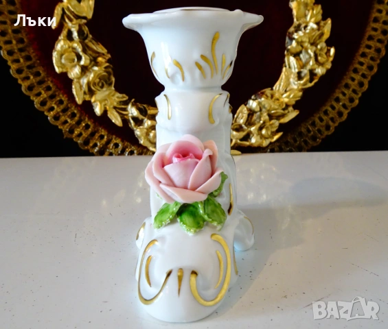Порцеланов свещник Kaiser,злато,роза,барок. , снимка 3 - Антикварни и старинни предмети - 53404919