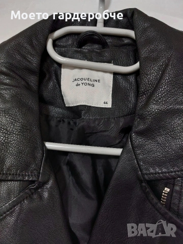 Дамско черно кожено яке размер ХЛ, снимка 2 - Якета - 53233121