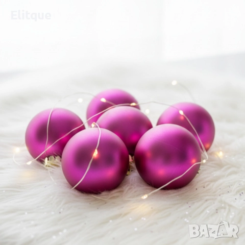 Комплект перлени коледни топки – 6 броя в различни цветове + подарък 6бр златисто блестящи топки, снимка 3 - Декорация за дома - 52650994