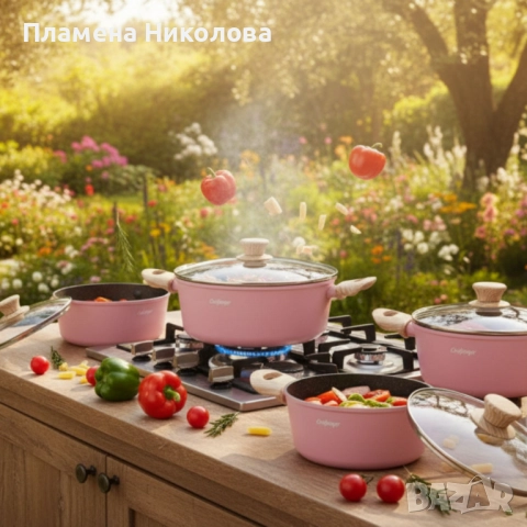 Cheffinger - Розов комплект тенджери, с мраморно покритие, здравословно готвене без залепване, снимка 4 - Съдове за готвене - 51909293