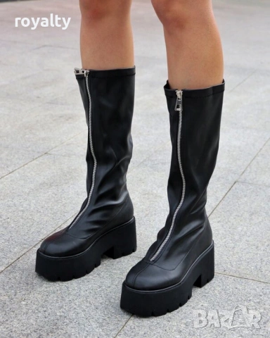 Ботуши на платформа - черна кожа