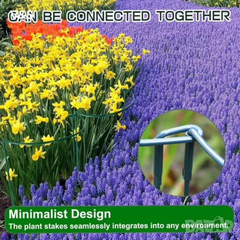 Опаковка от 6 подпори за растения, полукръгли клетки с пръстени за подпори на растения, метален държ, снимка 6 - Огради и мрежи - 49847849