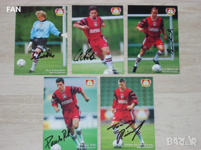 Байер Леверкузен оригинални стари футболни картички с АВТЕНТИЧНИ автографи от Бундеслигата - 1997/98