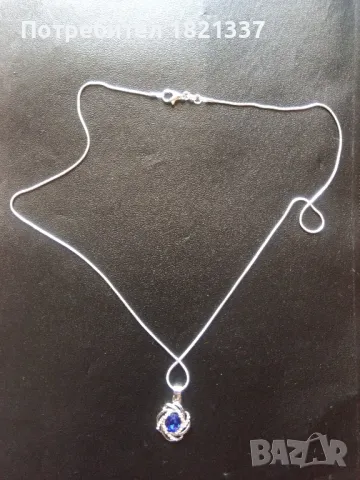 Сребърно колие с кристали , снимка 4 - Колиета, медальони, синджири - 47895937