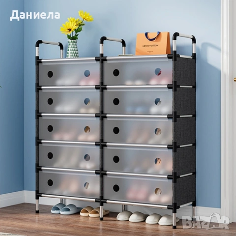 Многоетажен шкаф за обувки с прозоречни врати и голям капацитет, снимка 4 - Шкафове - 53256888