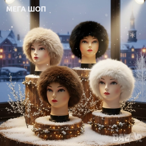 Дамска пухкава зимна шапка от изкуствен косъм