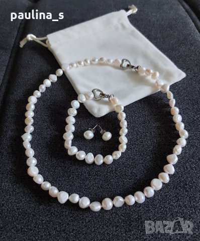 Зашеметяващ комплект от естествени бели сладководни перли, снимка 3 - Бижутерийни комплекти - 33618068