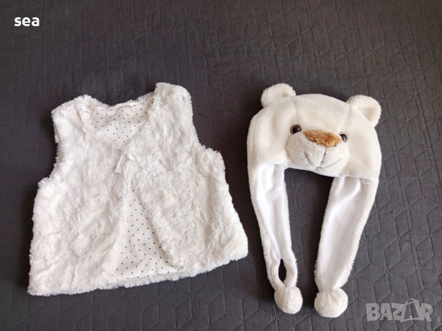 Бяло елече Н&М и шапка мече 5-6 г.