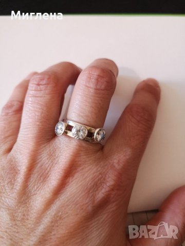 Масивен сребърен пръстен с 3 циркона, снимка 6 - Пръстени - 35623676
