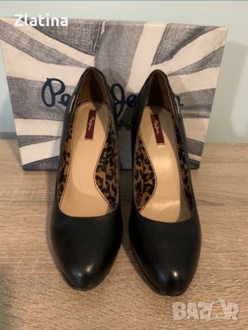 Обувки на ток черни Pepe Jeans естествена кожа