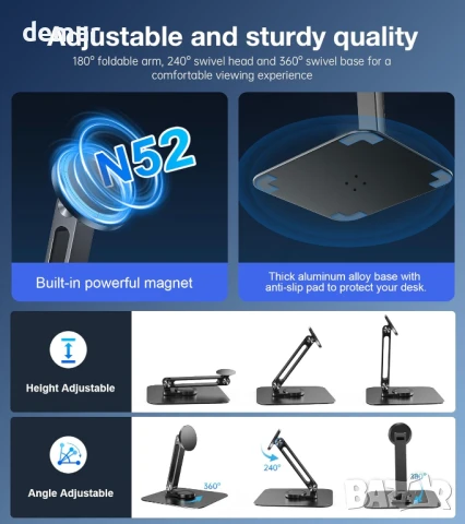 Магнитна стойка Golday за iPhone/iPad/монитор, до 18", регулируема, снимка 6 - Друга електроника - 51216301