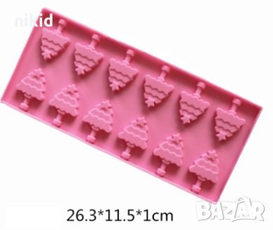 12 малки коледни елхи елха коледен силиконов молд форма направа на близалки на клечка фондан шоколад