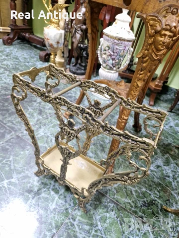 Уникална антикварна английска бронзова закачалка с огледало и чадърник , снимка 10 - Антикварни и старинни предмети - 50893035