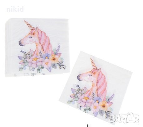 Unicorn Еднорог розови 10 парти салфетки рожден ден, снимка 2 - Други - 28655082