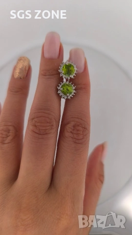 Много нежни обеци от сребро 925 с перидот, снимка 3 - Обеци - 53328548