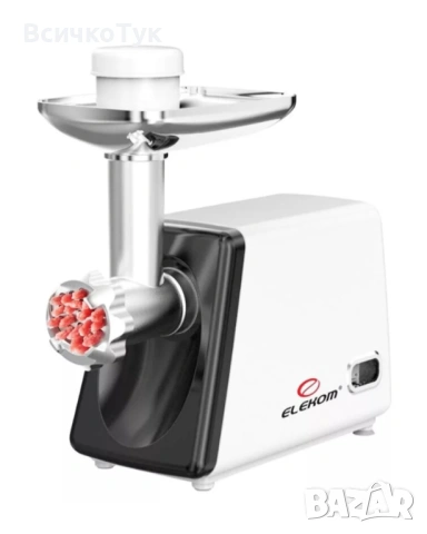 ✨Електрическа месомелачка ELEKOM ЕК-312, 1200 W, Бял 