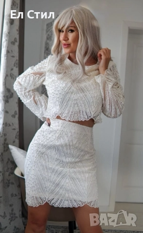 📌#Дамски #комплект с #мъниста Две части М Л размер Цена 150лв./76.69 € Еконт, снимка 2 - Комплекти - 52436273