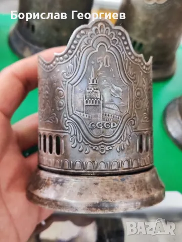 Руски посребрени подстакани шест броя, снимка 5 - Антикварни и старинни предмети - 50204501