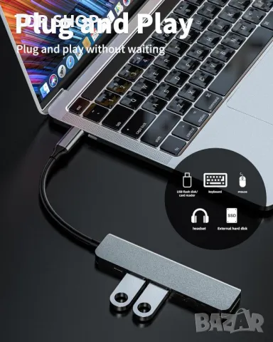 USB C хъб 6в1 USB HDMI TF SD четец на карти, снимка 3 - Кабели и адаптери - 49451966